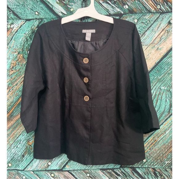 Sherry Taylor Linen Blend Blazer Jacket Size M Black 🍒🌿 - Picture 7 of 14